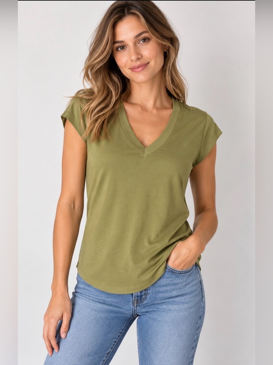 R&W Tops - RW&CO. Olive Green V-Neck Short Sleeve Tee